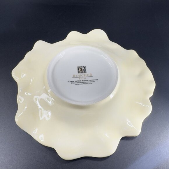 Roscher Flower Antique Butter Yellow Dish Plate 9inch Flower Shape Plate Set 2 - Picture 9 of 15